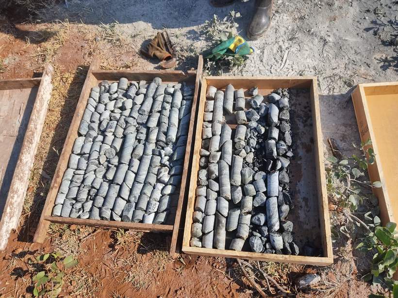 Drill core laid out in sample trays